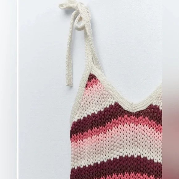 ZARA Red Pink And Cream Striped Crochet Dress Limited Edition, Size M - Picture 5 of 11